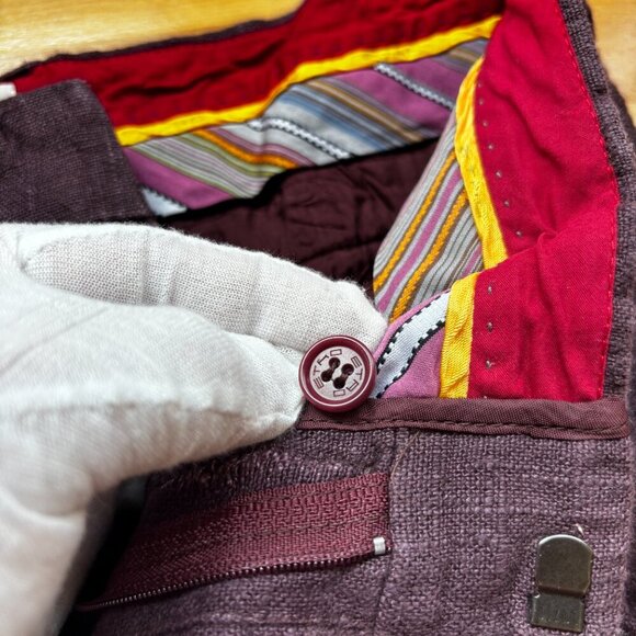 ETRO Women's Burgundy Linen Straight-Leg Pants – IT 42 - Picture 10 of 11